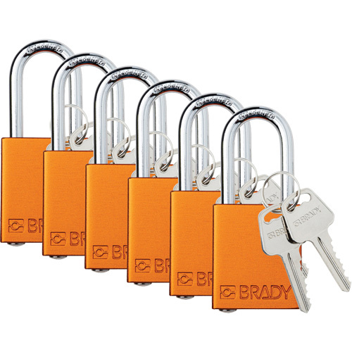 Brady 153745 Lockout Padlock, Safety Padlock, Keyed Different, Aluminum, 1-1/2" Width-(Pack of 6)