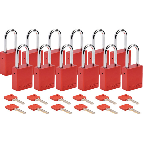 Brady 153752 Lockout Padlock, Safety Padlock, Keyed Different, Aluminum, 1-1/2" Width-(Pack of 12)