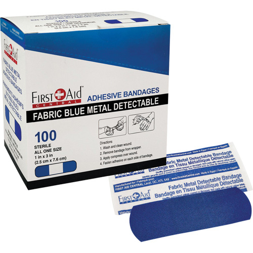 First Aid Central  500013  Bandages, Rectangular/Square, 3", Fabric Metal Detectable, Sterile - Box of 100