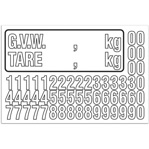 G.V.W. Truck Number Kit, Assorted Numbers/Letters/Punctuation, White - Each