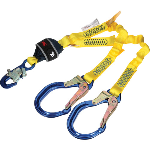 3M DBI Sala Fall Protection  1246587C  Twin-Leg Stretch Web Shock-Absorbing Lanyard, 4', Rebar Hook Center, Snap Hook Leg Ends - Each