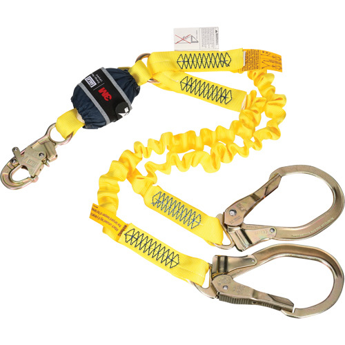 3M DBI Sala Fall Protection  1246589C  Twin-Leg Stretch Web Shock-Absorbing Lanyard, 6', Rebar Hook Center, Snap Hook Leg Ends - Each