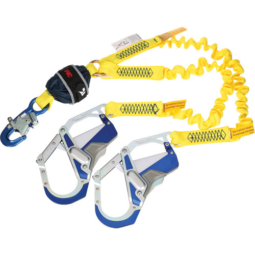 3M DBI Sala Fall Protection  1246591C  Twin-Leg Stretch Web Shock-Absorbing Lanyard, 6', Rebar Hook Center, Snap Hook Leg Ends - Each