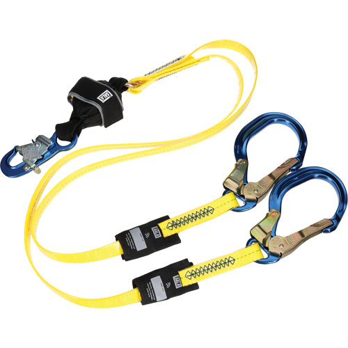 3M DBI Sala Fall Protection  1246600C  Twin-Leg Arc Flash Coated Web Shock-Absorbing Lanyard, 6', Rebar Hook Center, Snap Hook Leg Ends - Each