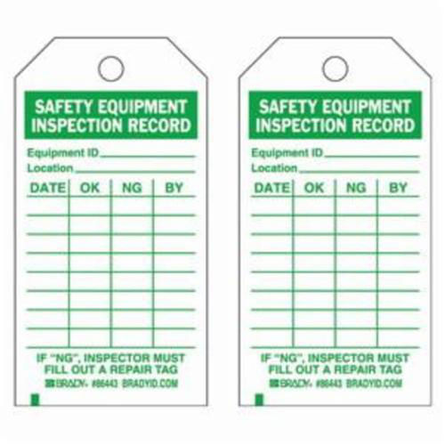 Brady 86443 Safety Inspection Record Tags, Polyester, 3" W x 5-3/4" H, English-(Pack of 10)