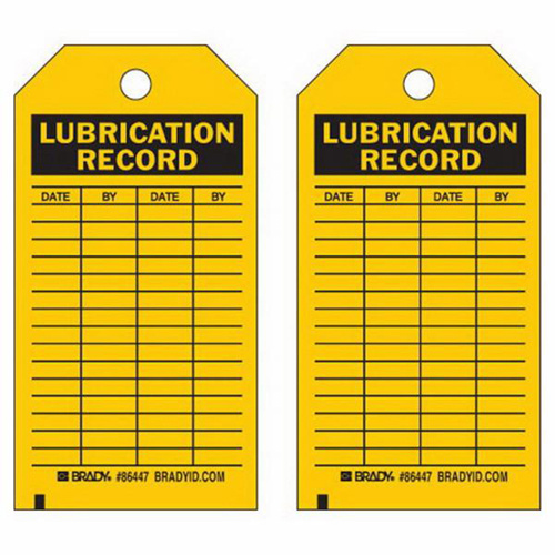 Brady 86447 Lubrication Record Tags, Polyester, 3" W x 5-3/4" H, English-(Pack of 10)