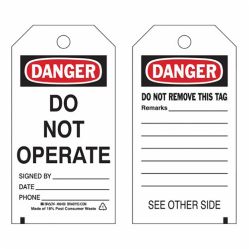 Brady 86458 Self-Laminating "Do Not Operate" Tags, Polyester, 3" W x 5-3/4" H, English-(Pack of 10)