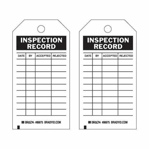 Brady 86675 Inspection Record Tags, Paper, 3" W x 5-3/4" H, English-(Pack of 100)