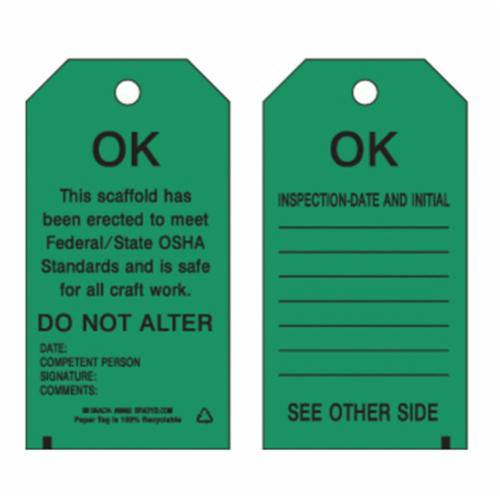 Brady 86682 Scaffold Safety Tags, Paper, 3" W x 5-3/4" H, English-(Pack of 100)