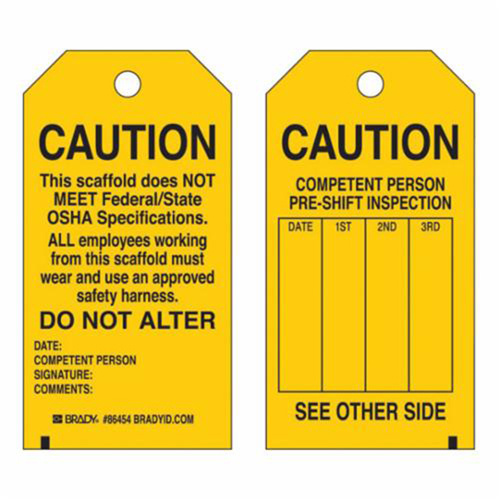 Brady 86684 Scaffold Safety Tags, Paper, 3" W x 5-3/4" H, English-(Pack of 100)