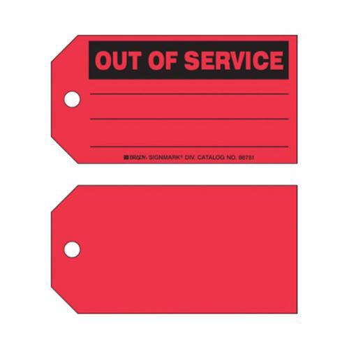 Brady 86751 "Out Of Service" Production Tags, Paper, 5-3/4" W x 3" H, English-(Pack of 100)