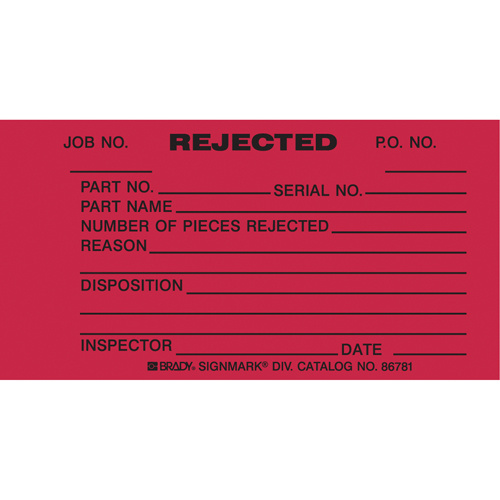 Brady 86781 Inspection Tags, Cardstock, 3" W x 5-3/4" H, English-(Pack of 100)