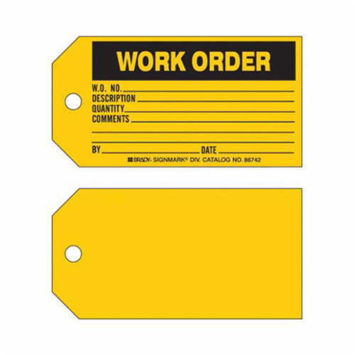 Brady 86742 "Work Order" Tag, Paper, 5-3/4" W x 3" H, English-(Pack of 100)