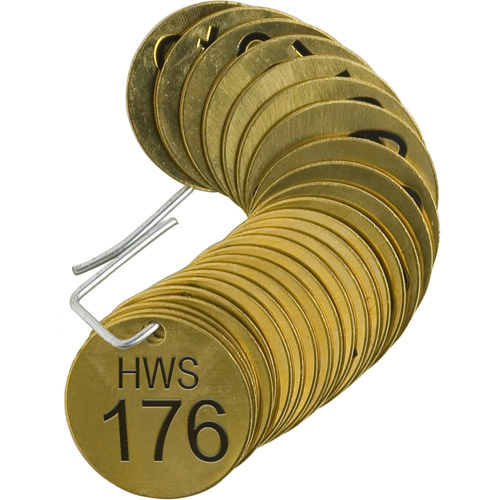 Brady  23563  Numbered "HWS" Valve Tags, # 176-200, Brass, 1.5" dia - Pack of 25