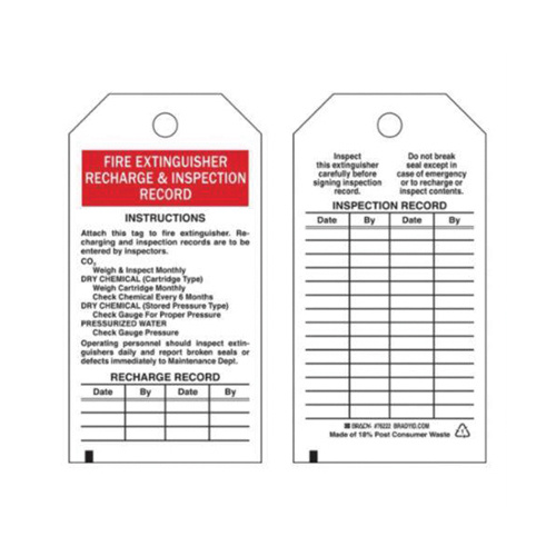 Brady 76222 Inspection Record Tags, Polyester, 3" W x 5-3/4" H, English-(Each)