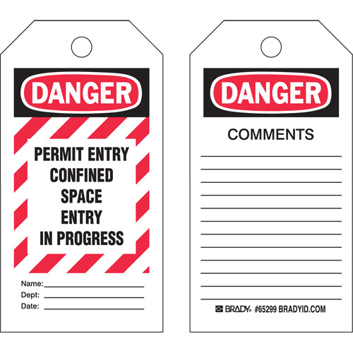 Brady 65299 "Confined Space" Tags, Polyester, 3" W x 5-3/4" H, English-(Pack of 25)