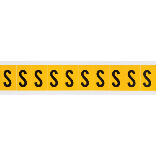 Brady  1530-S  Individual Number & Letter Labels, S, 1" H, Black on Yellow - Each