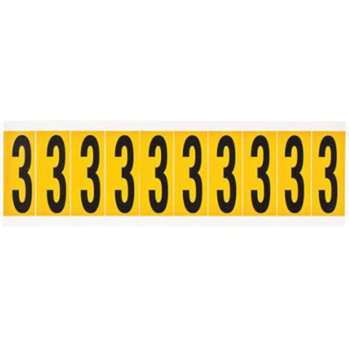 Brady  1534-3  Individual Number and Letter Labels, 3, 2" H, Black on Yellow - Each