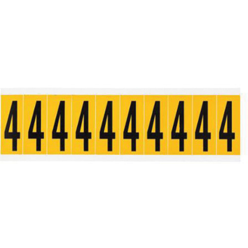 Brady  1534-4  Individual Number and Letter Labels, 4, 2" H, Yellow on Black - Each