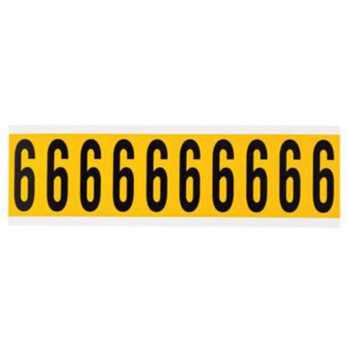 Brady  1534-6  Individual Number and Letter Labels, 6, 2" H, Yellow on Black - Each
