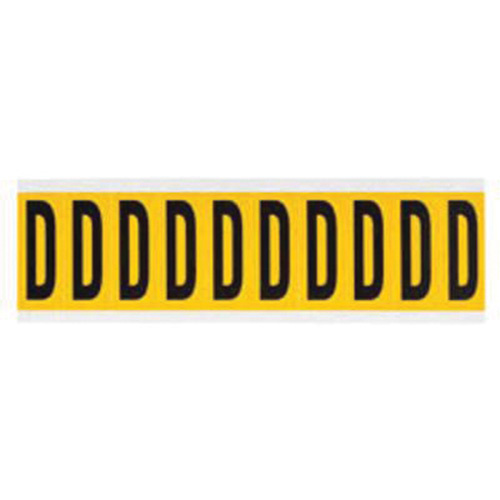 Brady  1534-D  Individual Number and Letter Labels, D, 2" H, Black on Yellow - Each