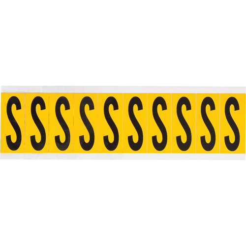 Brady  1534-S  Individual Number & Letter Labels, S, 2" H, Black on Yellow - Each