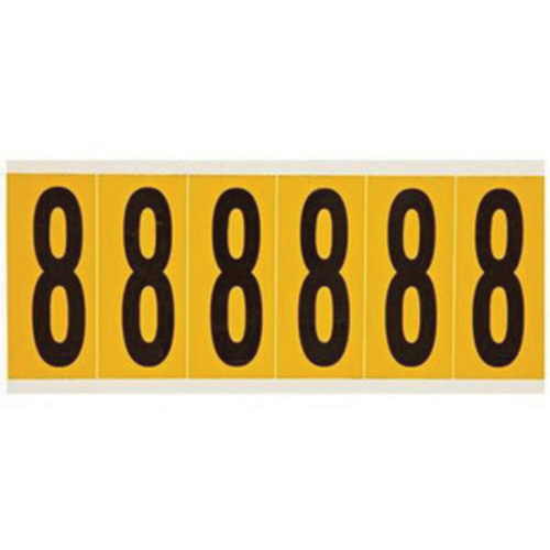 Brady  1550-8  Individual Number and Letter Labels, 8, 3" H, Black on Yellow - Each