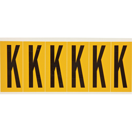 Brady  1550-K  Individual Number and Letter Labels, K, 3" H, Black on Yellow - Each