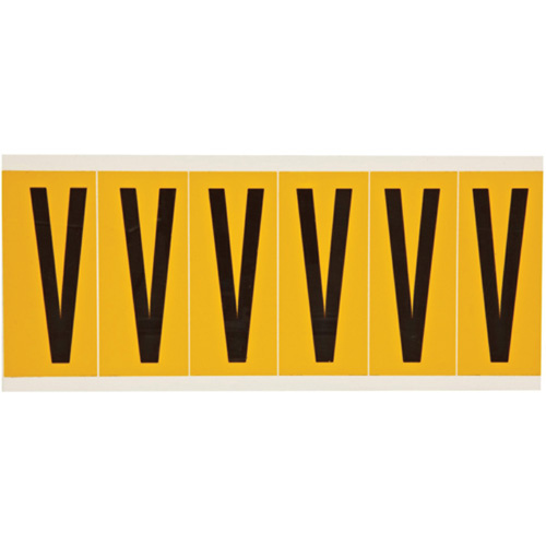 Brady  1550-V  Individual Number & Letter Labels, V, 3" H, Black on Yellow - Each