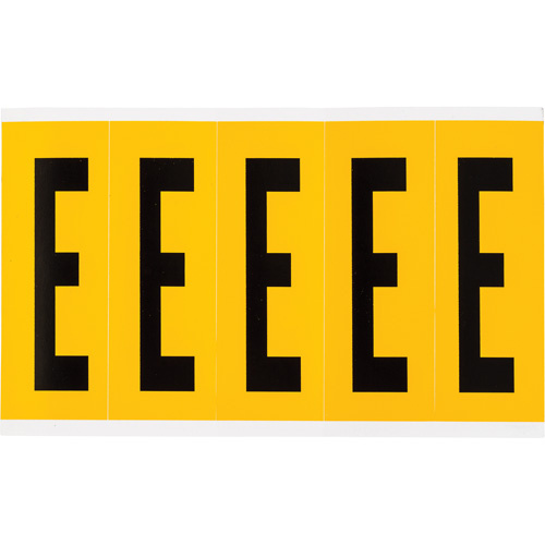 Brady  1560-E  Individual Number and Letter Labels, E, 4" H, Black on Yellow - Each