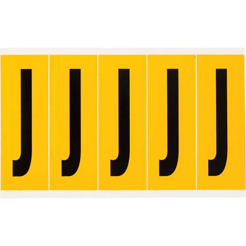 Brady  1560-J  Individual Number and Letter Labels, J, 4" H, Black on Yellow - Each