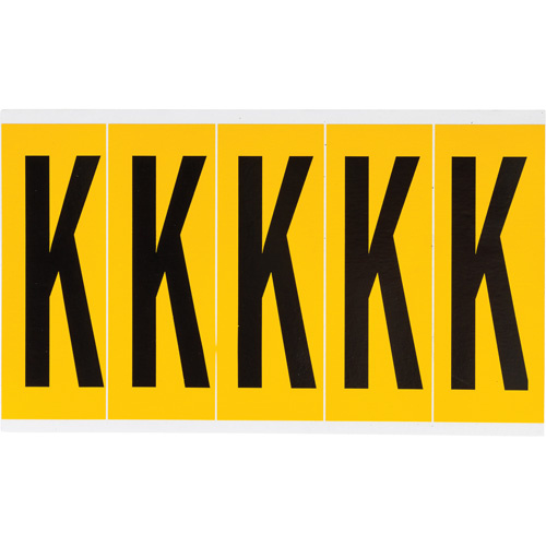 Brady  1560-K  Individual Number and Letter Labels, K, 4" H, Black on Yellow - Each