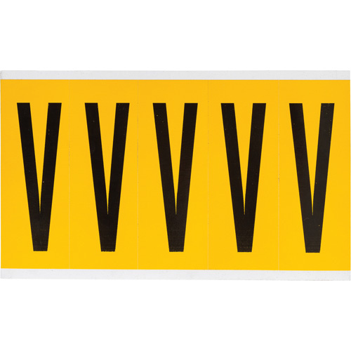 Brady  1560-V  Individual Number & Letter Labels, V, 4" H, Black on Yellow - Each