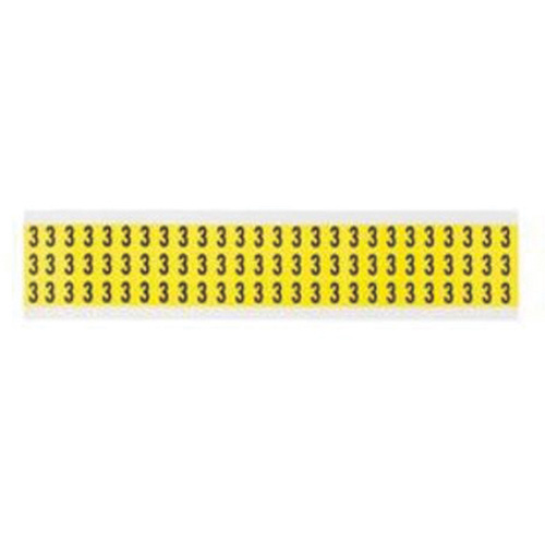 Brady  3410-3  Repositionable Individual Number and Letter Labels, 3, 3/8" H, Black on Yellow - Each