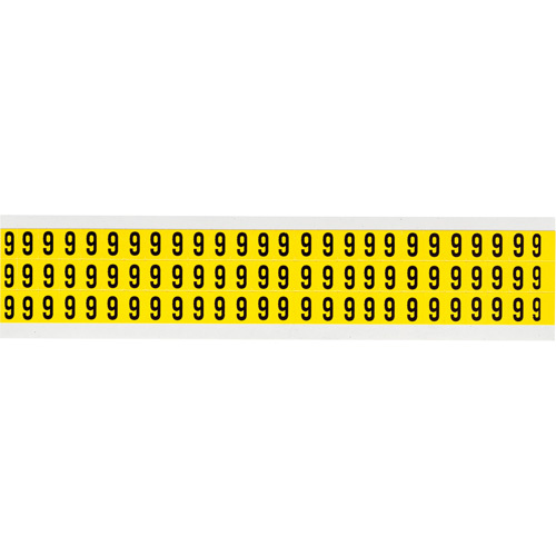 Brady  3410-9  Repositionable Individual Number and Letter Labels, 9, 3/8" H, Black on Yellow - Each