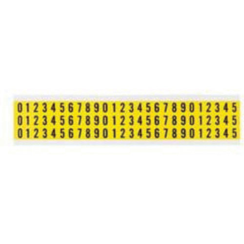 Brady  34110  Repositionable Individual Number and Letter Labels Set, 0 to 9, 3/8" H, Black on Yellow - Each