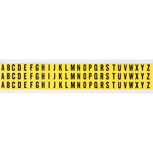 Brady  34138  Repositionable Individual Number and Letter Labels Set, A/B/C/D/E/F/G/H/I/J/K/L/M/N/O/P/Q/R/S/T/U/V/W/X/Y/Z, 3/8" H, Black on Yellow - Each