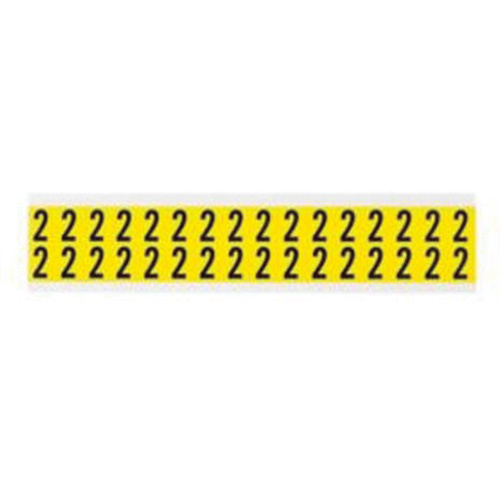 Brady  3420-2  Repositionable Individual Number and Letter Labels, 2, 5/8" H, Black on Yellow - Each