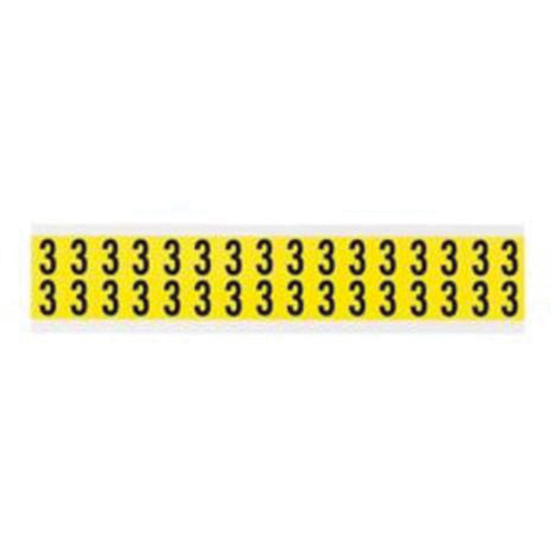 Brady  3420-3  Repositionable Individual Number and Letter Labels, 3, 5/8" H, Black on Yellow - Each