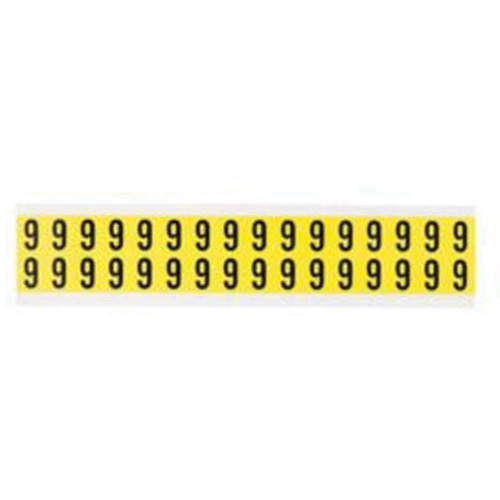 Brady  3420-9  Repositionable Individual Number and Letter Labels, 9, 5/8" H, Black on Yellow - Each
