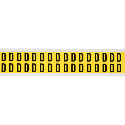 Brady  3420-D  Repositionable Individual Number and Letter Labels, D, 5/8" H, Black on Yellow - Each