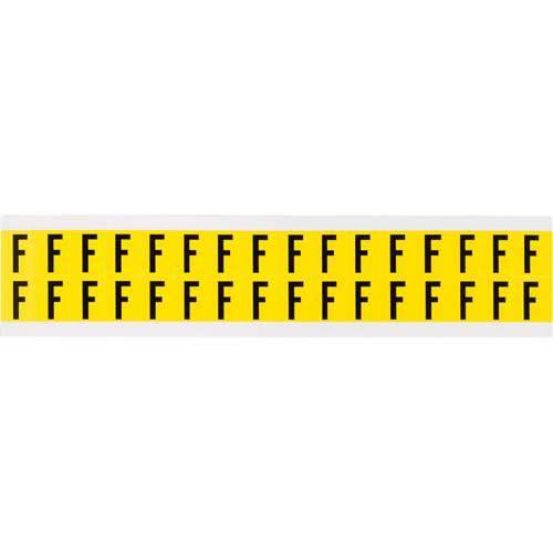 Brady  3420-F  Repositionable Individual Number and Letter Labels, F, 5/8" H, Black on Yellow - Each