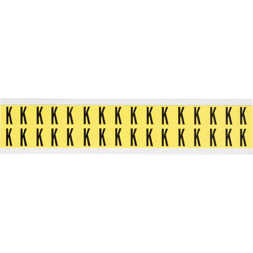 Brady  3420-K  Repositionable Individual Number and Letter Labels, K, 5/8" H, Black on Yellow - Each