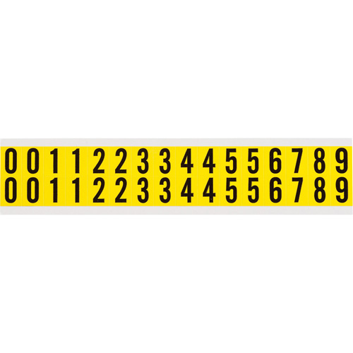 Brady  34210  Repositionable Individual Number and Letter Labels Set, 0 to 9, 5/8" H, Black on Yellow - Each