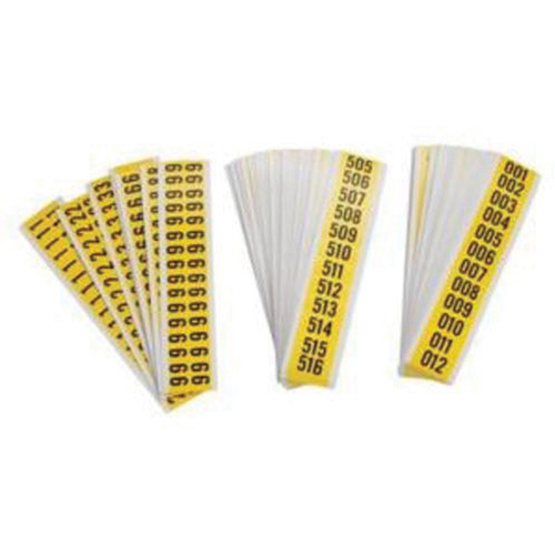 Brady  34253  Repositionable Individual Number and Letter Label Set, 001 to 999, 5/8" H, Black on Yellow - Each