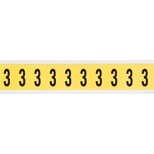 Brady  3430-3  Repositionable Individual Number and Letter Labels, 3, 1" H, Black on Yellow - Each