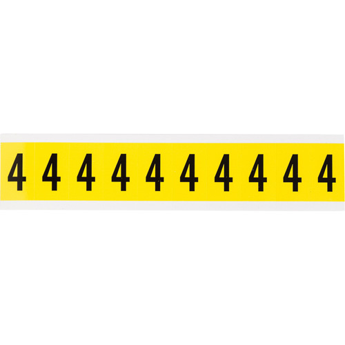 Brady  3430-4  Repositionable Individual Number and Letter Labels, 4, 1" H, Black on Yellow - Each