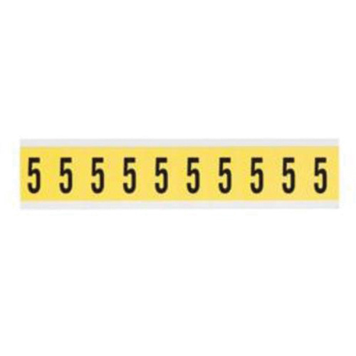 Brady  3430-5  Repositionable Individual Number and Letter Labels, 5, 1" H, Black on Yellow - Each