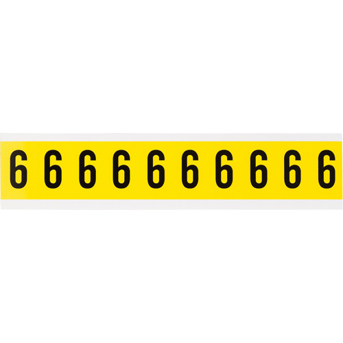 Brady  3430-6  Repositionable Individual Number and Letter Labels, 6, 1" H, Black on Yellow - Each