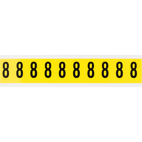 Brady  3430-8  Repositionable Individual Number and Letter Labels, 8, 1" H, Black on Yellow - Each